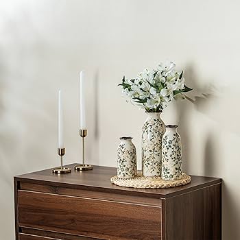 Amazon.com: Ceramic Flower Vases Set of 3 | Green Rustic Farmhouse