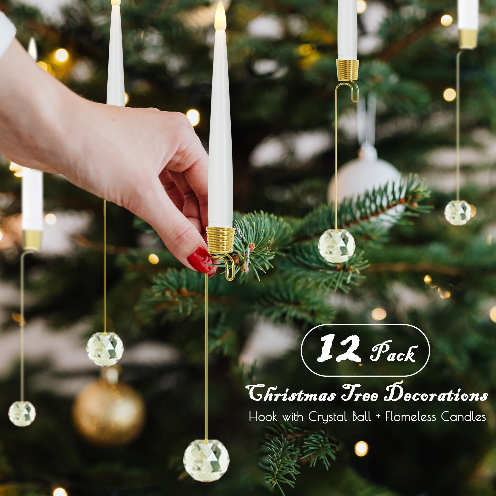 Cimetech Bougies De Sapin De Noël Lot De 12, Bougies LED Flottantes Sans Flamme à Piles Et Télécommande Avec Pince, Bougies Lumières D'Arbre De Noël Décoration à La Maison Pour Fête- Blanc