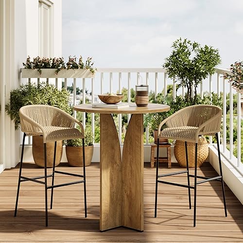 Miniatura 6 de LITTLE TREE Mesa de bar redonda, mesa de cóctel de altura de mostrador de 31.5 pulgadas, unidad de bar de madera alta para el hogar, bar, bar,