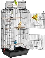 VEVOR 41-Inch Open Top Hanging Bird Cage for Parakeets, Finches, Cockatiels, Lovebirds - Spacious Flight Cage with Swing, Perch, Easy Clean Tray