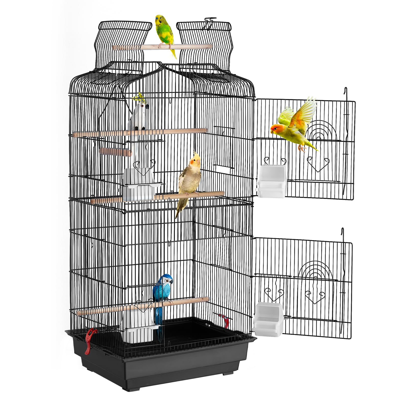 Image showcasing VEVOR 41-inch Open Top Large Parrot Bird Cage, Hanging Bird Cage for ...