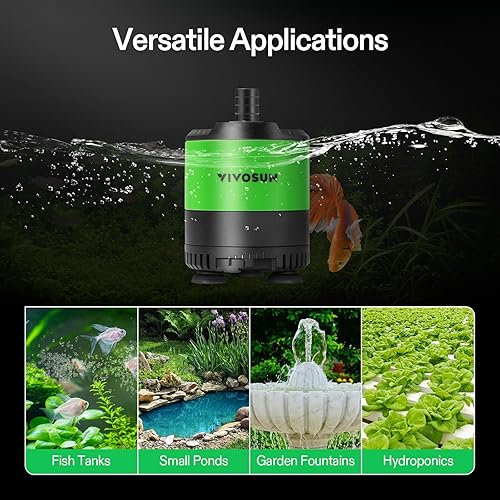 Miniatura 8 de VIVOSUN Bomba de agua sumergible de 660 GPH de 35 W, con flujo de agua ajustable, tubo de 4.9 pies, eje de cerámica adicional y adaptadores de