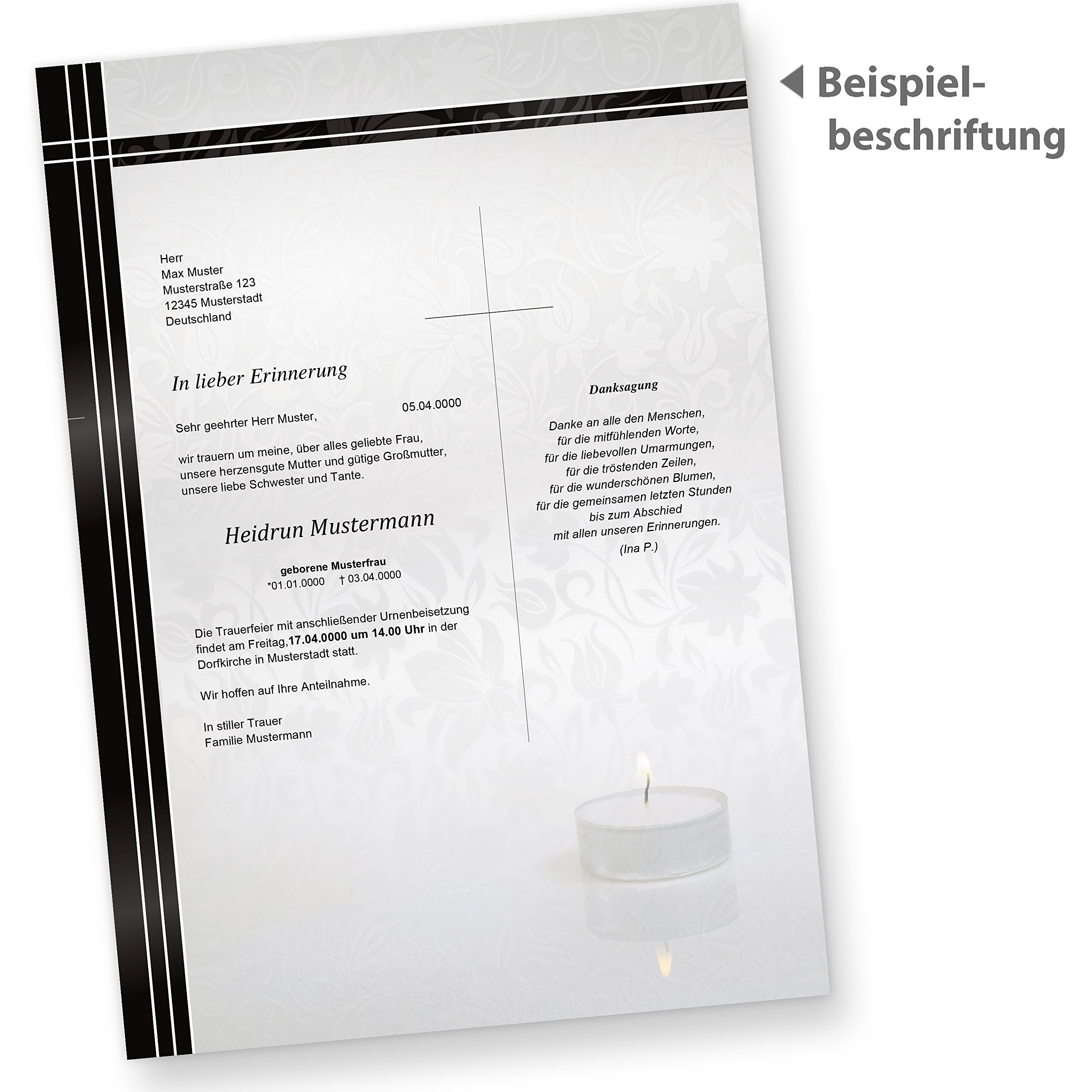 TATMOTIVE Trauer-Briefpapier 250 Sets mit Umschlägen ohne Fenster | DIN A4, 90g/qm, beidseitig bedrucktes Motivpapier, DIN lang, selbstklebend mit Haftstreifen