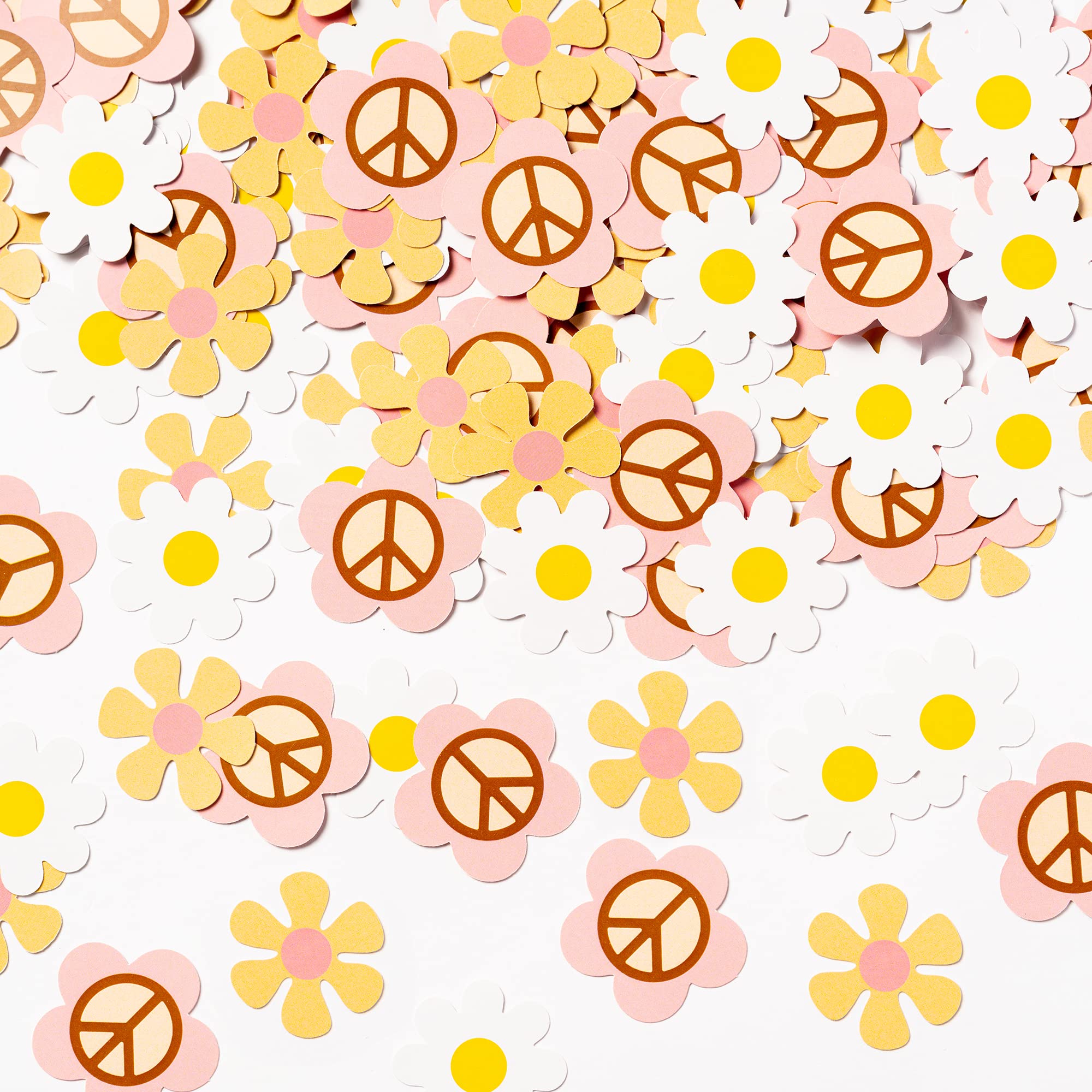 Winnwing 300 Pcs Groovy Confetti Party Decorations Supplies 60s Retro Hippie Boho Daisy Flowers Peace Sign Scatter Paper Table Decor for Kids Girls Two Groovy Birthday Baby Shower, Multicolored