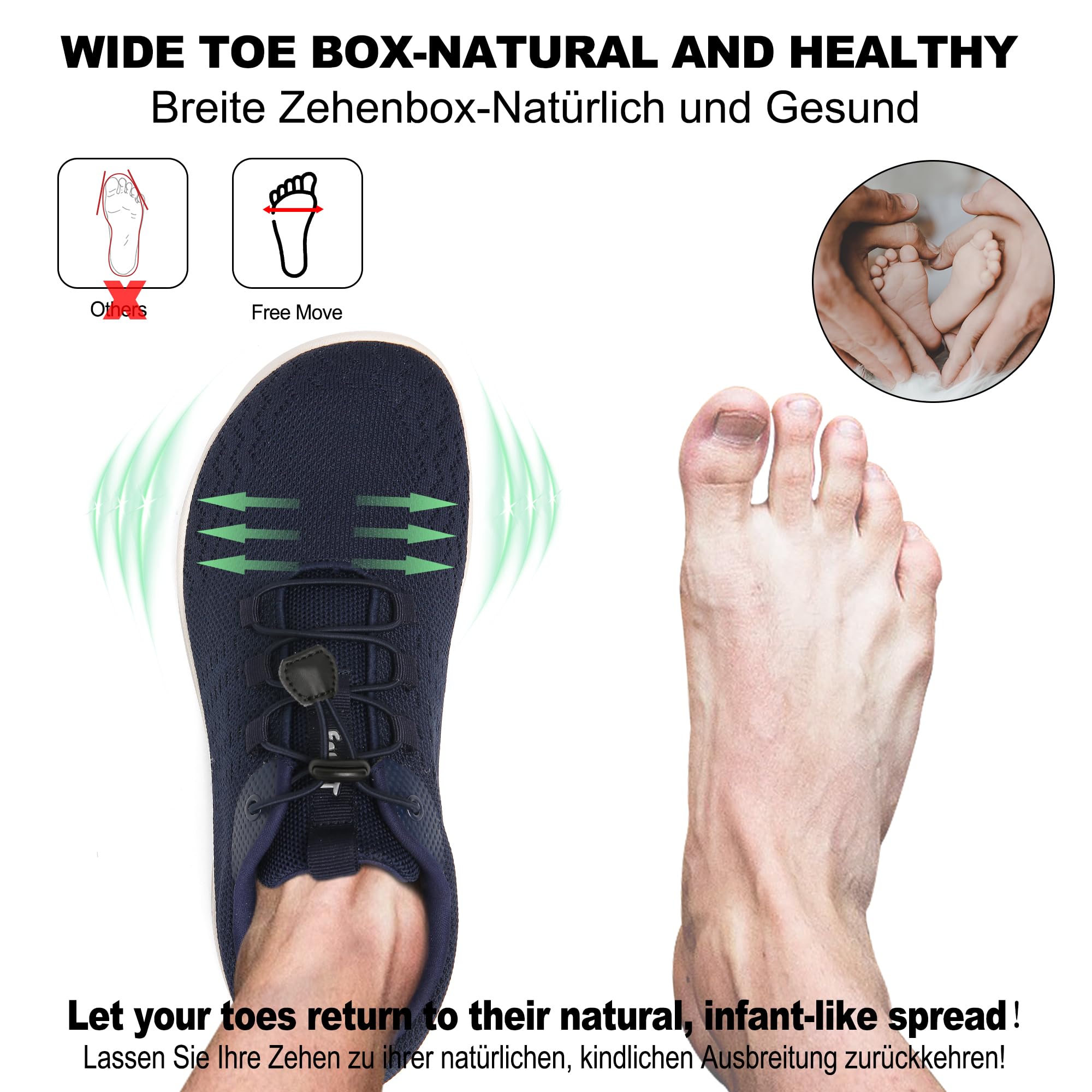 Geweo Scarpe Barefoot Minimaliste Donna Uomo Comode Scarpe Sneakers con Punta Larga Scarpe Trail Running Leggero Scarpe Palestra Camminare con Suola Zero Drop Barefoot Shoes Unisex 37-47EU