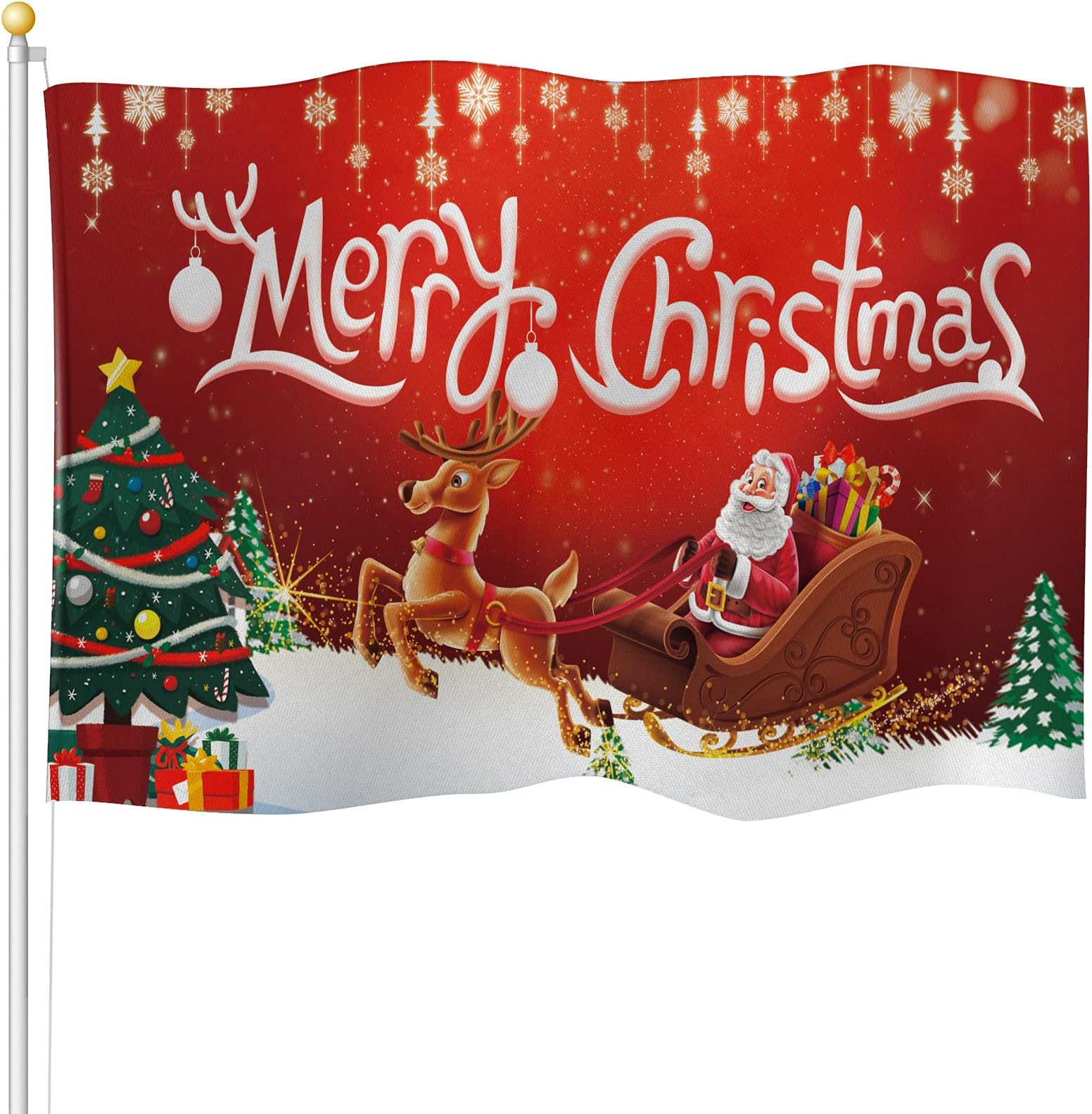 Tatuo Christmas Flag Snow Village Garden Yard Decor Flag Winter Holiday Vintage Santa Sleigh Flag Indoor Outdoor Christmas Flag Polyester Fiber Christmas Flag for Dorm Room Holiday, 3 x 5 Feet