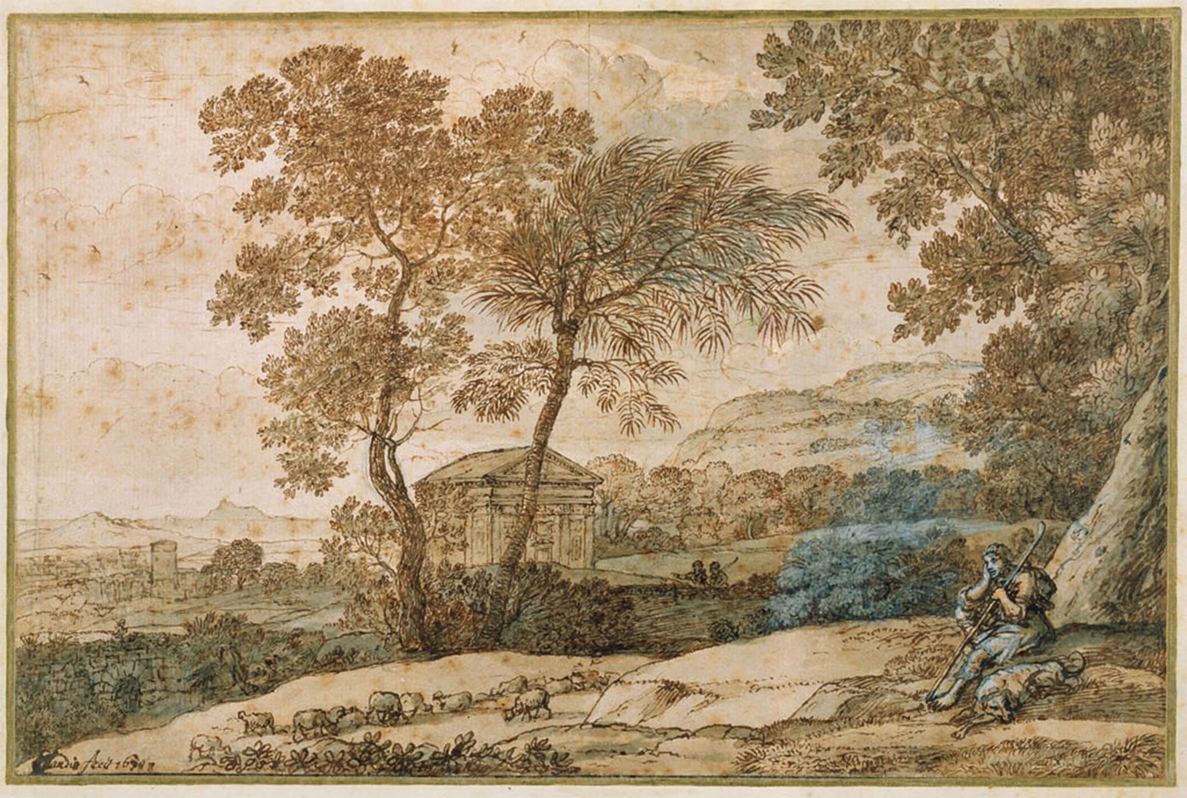 ARTXLXXBN Famous Prints Artwork Pictures Poster Painting Art Landscape with a Shepherd and His Dog by Claude Lorrain Artwork Landscape Pictures for Home Decor 60x90cm