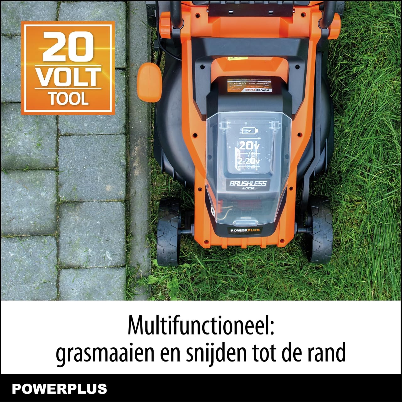 POWER plus Dual Power POWDPG75561-20 V, kosiarka akumulatorowa o średnicy 340 mm, bez baterii i ładowarki, z uchwytem na trawę i tylnym wyrzutem