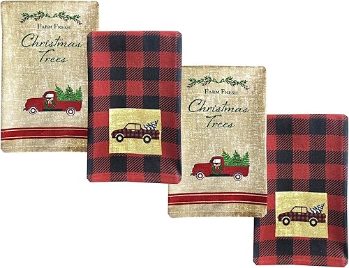 Newbridge Pine Hill Christmas Tree Farm - Juego de toallas de mano de tela para vacaciones, juego de 4 toallas de cocina nostálgicas retro de Navidad