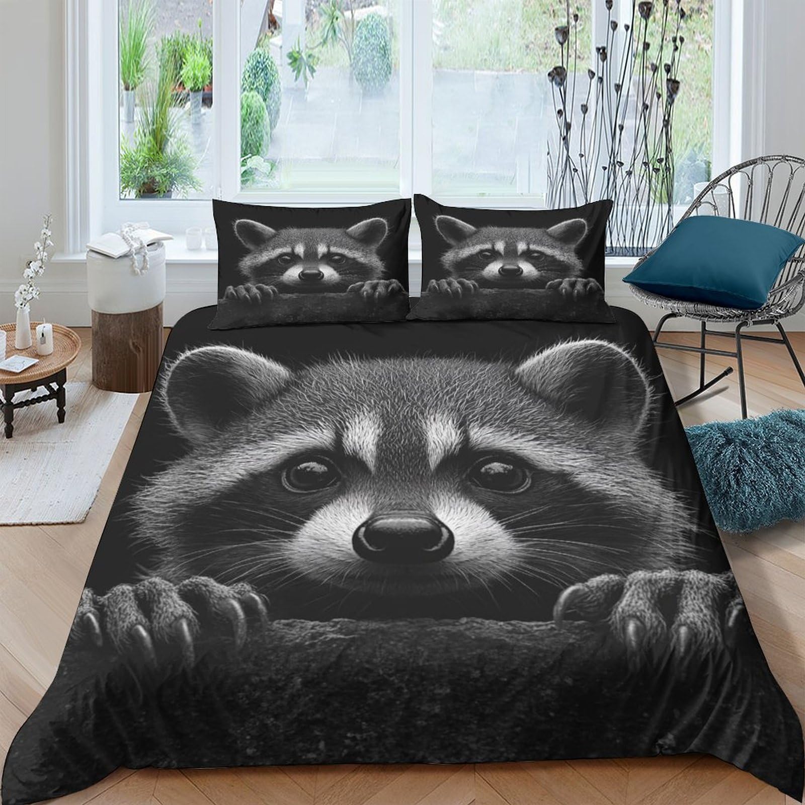 Ctjqhvkz Style-7 3D Printed Raccoon Pattern Fitted Sheet Microfiber Soft Black Animal Bed Cover For Bedroom Guest Room Decor Single（135X200cm）