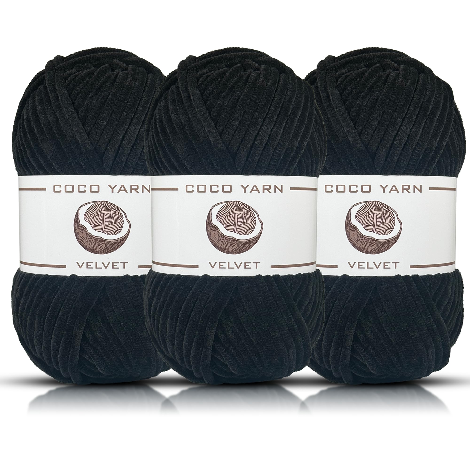 Velvet Yarn for Crocheting – CocoYarn - Chenille Chunky Yarn for Hand Knitting, Fluffy Soft Plush Amigurum Bulky Baby Blanket Yarn for Crochet 100g -131yds (3, Black-11)
