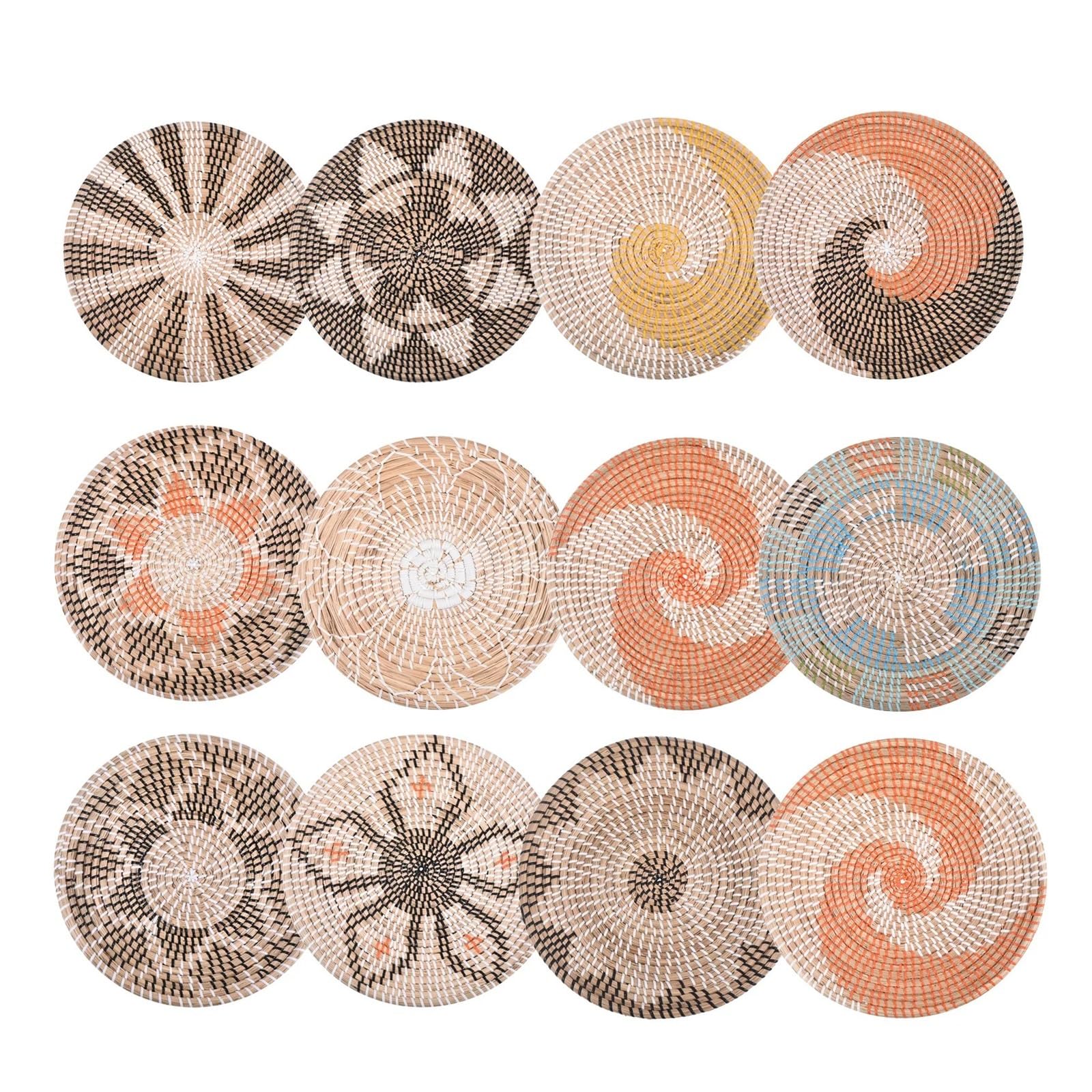 Cesta Mural de ratán Cesta de Pared Tejida Colgante de 12 Piezas, Cesta de Pared de Mimbre Natural, decoración de Granja, Mesa Decorativa rústica for Sala de Estar de 35cm