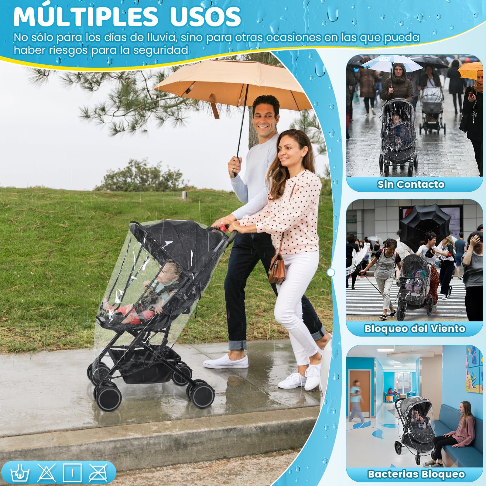 Orzbow Plastico Lluvia Silla Paseo Universal, Transpirable Protector Lluvia Carro Bebe Universal con Ventana, Burbuja Lluvia Universal Silla Paseo Plegable, Ultra Impermeable, Inodora y Duradera