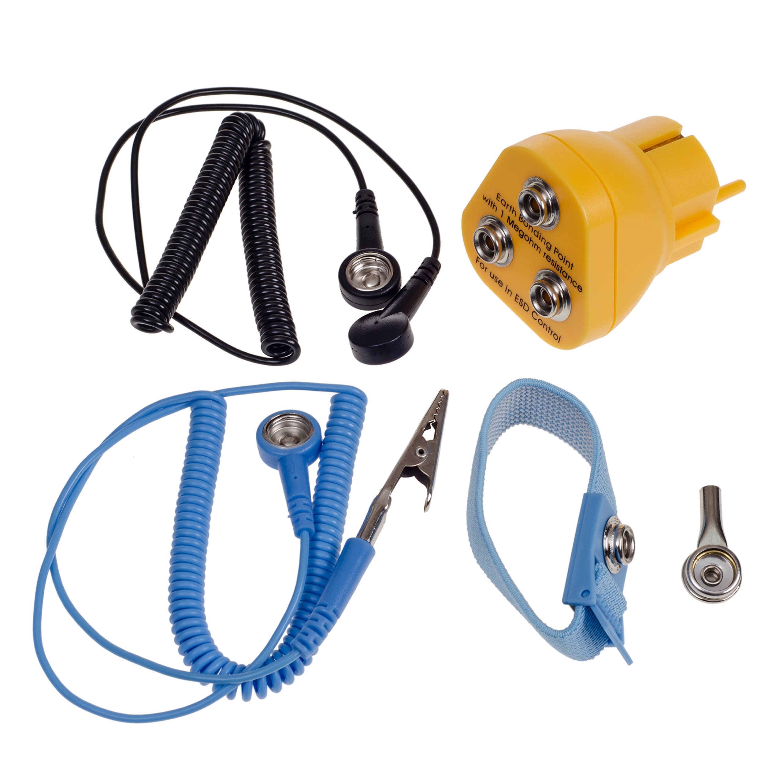 GmbH Kit complet de protection ESD Basic Plus pour poste de travail professionnel antistatique 55 x 55 cm, bande de poignet, câble spiralé, câble de terre, prise de terre norme EN 61340-5-1,