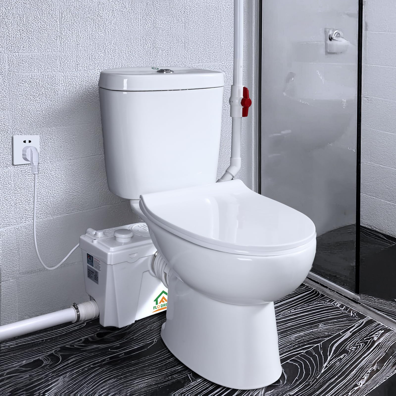 500 Watt Macerating Toilet with Pump for Basement Upflush System, Dual-flush Toilet with 4 Water Inlets Pump for Laundry Sink Shower, Silent Close Seat, Nano-glaze Surface, 328 FT Horizontally