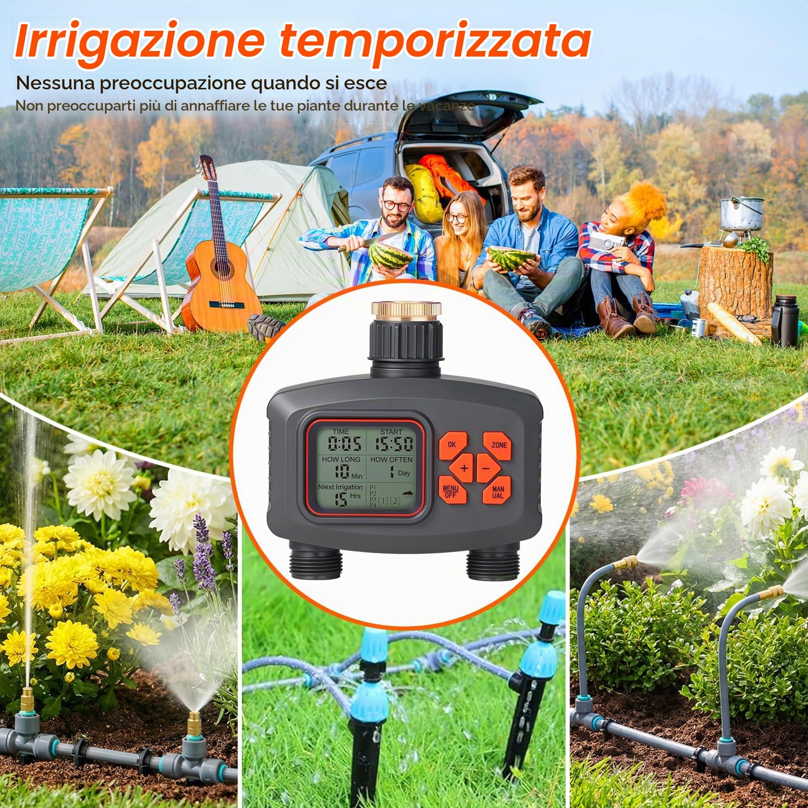 Centralina Irrigazione 2 Vie, Timer Irrigazione Automatico, Ritardo Pioggia | Programmatore Irrigazione, Temporizzatore Irrigazione Impermeabile IP66 Controllo dell'Irrigazione per Giardini,Prati e Patii