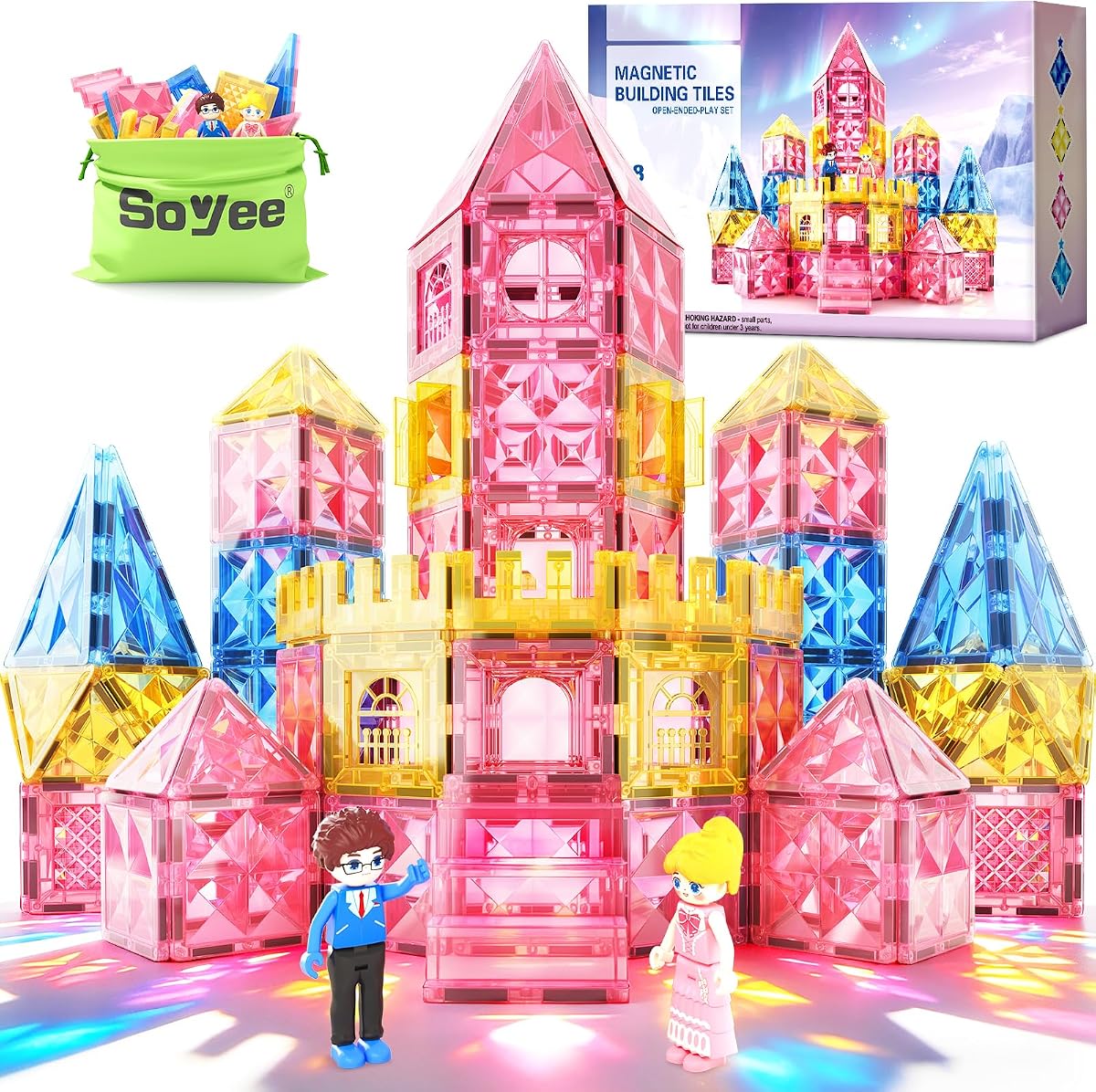 Diamond Magnetic Tiles Princess Castle Building Girls Toys ages 3-12 Games | Magnet Building Blocks STEM Montessori Learning Toys Girls Gift Xmas Birthday Present 3-5 4-8 9-12 Year Old Kids