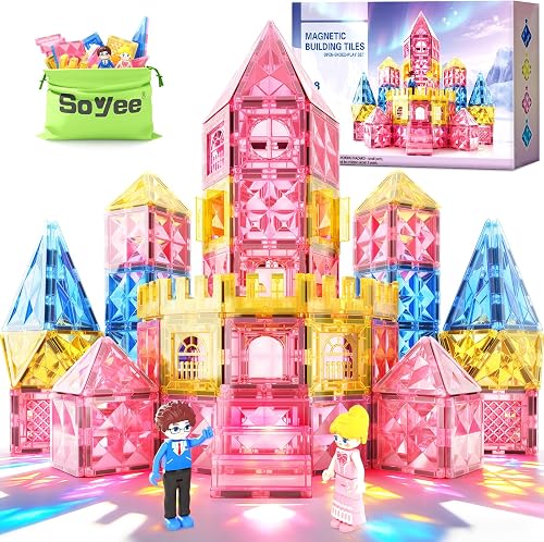 Diamond Magnetic Tiles for Kids: Magnet Building Blocks for Girls & Boys Age 3-8 Princess Castle Toy Birthday Sensory Game 4 5 6 7 8 12 Year Old Learning Classroom Must Have Decor