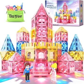 Soyee Diamond Magnetic Tiles Magnet Building Blocks - Princess Castle Toys for Girls & Boys Age 3-8 Birthday Present 5 6 7 8 9 10 Year Old Gifts for Kids Classroom