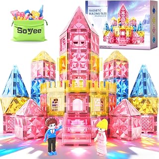 Diamond Magnetic Tiles Princess Castle Building Girls Toys ages 3-12 Games | Magnet Building Blocks STEM Montessori Learning Toys Girls Gift Xmas Birthday Present 3-5 4-8 9-12 Year Old Kids