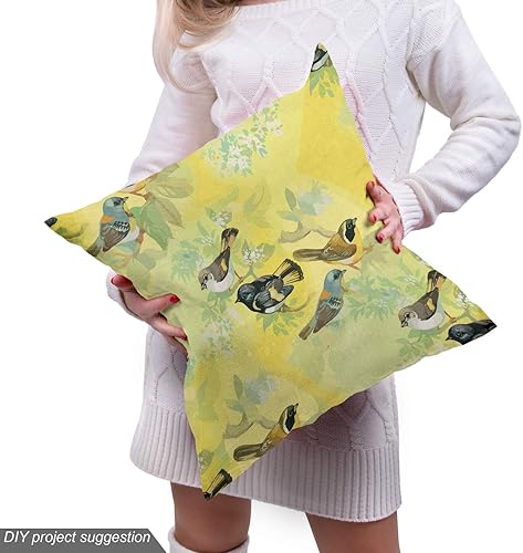 Miniatura 5 de Ambesonne The Yard, tela de pájaros en ramas de primavera en patrón repetitivo estilo acuarela, tela decorativa para tapicería y detalles del hogar,