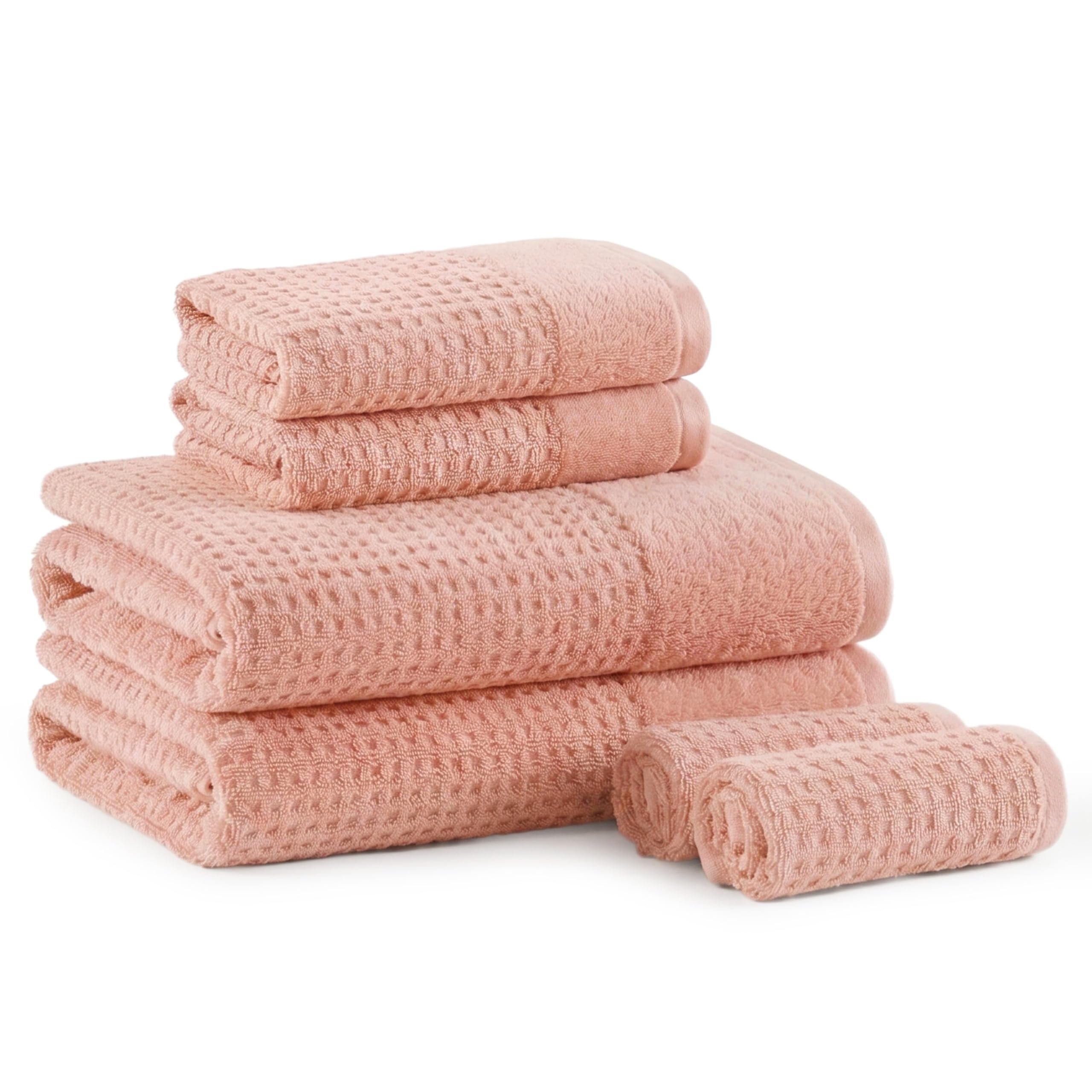 Serviettes gaufrées qualité hôtelière et spa en coton rose