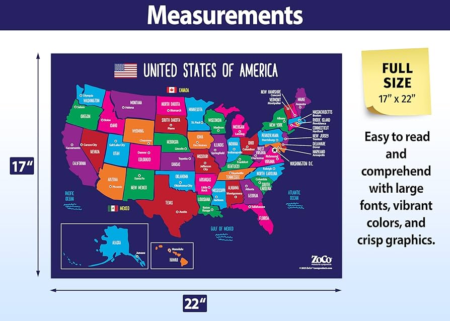 Amazon.com: Map of USA 50 States with Capitals Poster – Laminated 17x22 – Colorful United States of America Wall Map for Kids : ZOCO: Office Products amazon-com-map-of-usa-50-states-with-capitals-poster-laminated-17x22-colorful-united-states-of-america-wall-map-for-kids-zoco-office-products