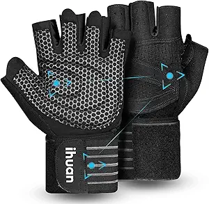 ihuan Ventilated Weight Lifting Gym Workout Gloves With Wrist Wrap Support For Men & Women