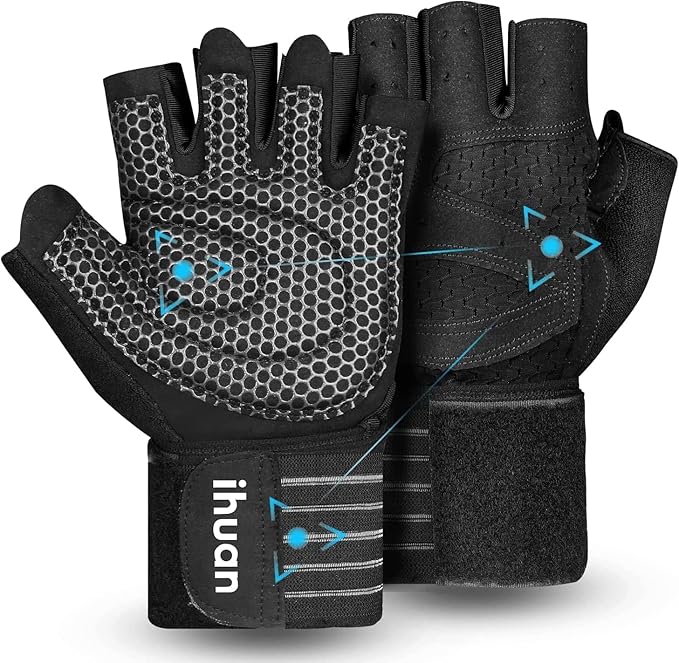 ihuan Ventilated Weight Lifting Gym Workout Gloves With Wrist Wrap Support For Men & Women