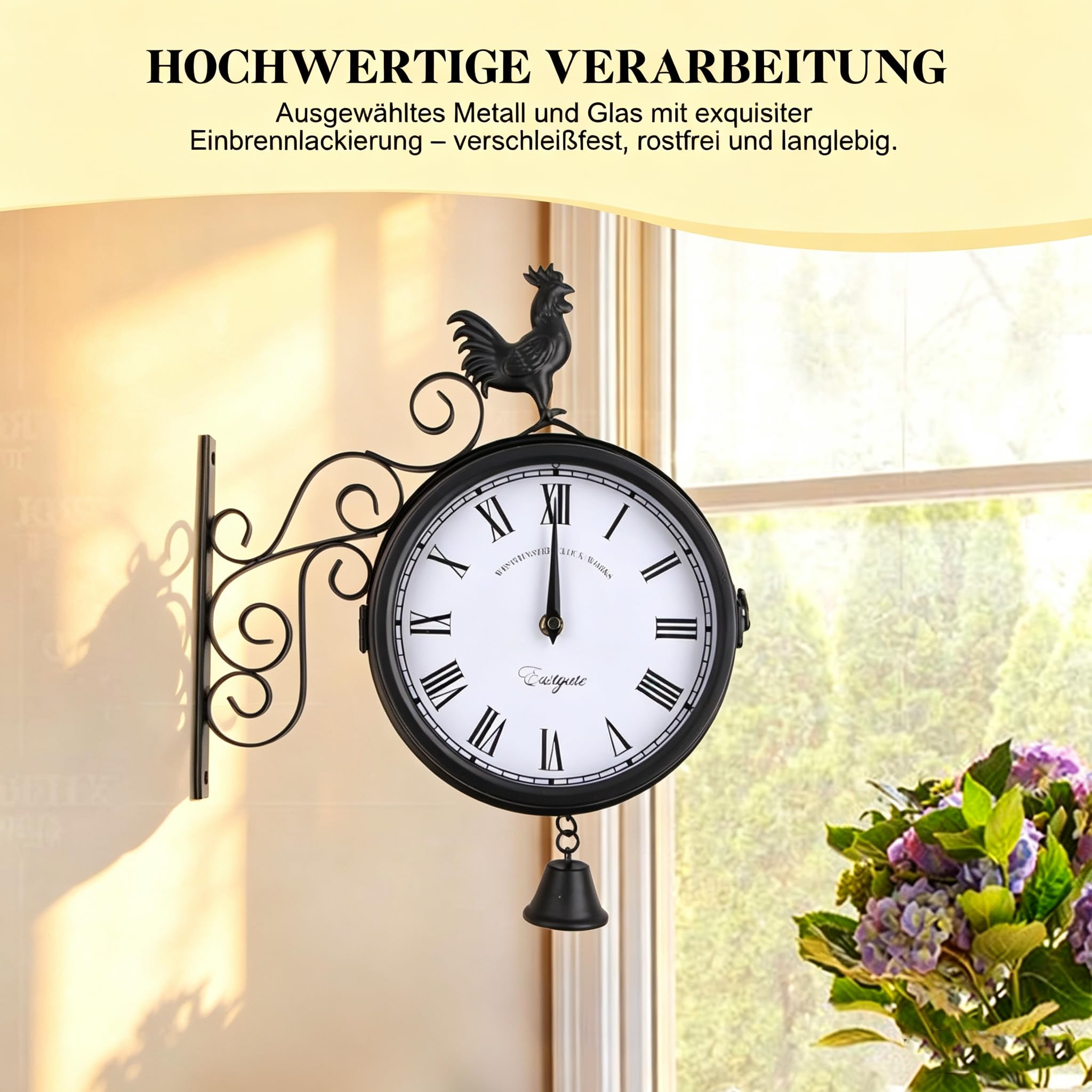 Orologio da parete analogico da giardino con quadrante da 20 cm, quadrante analogico da 20 cm, silenzioso, 30 x 37 cm, per giardino, stazione, camera da letto, soggiorno, ufficio