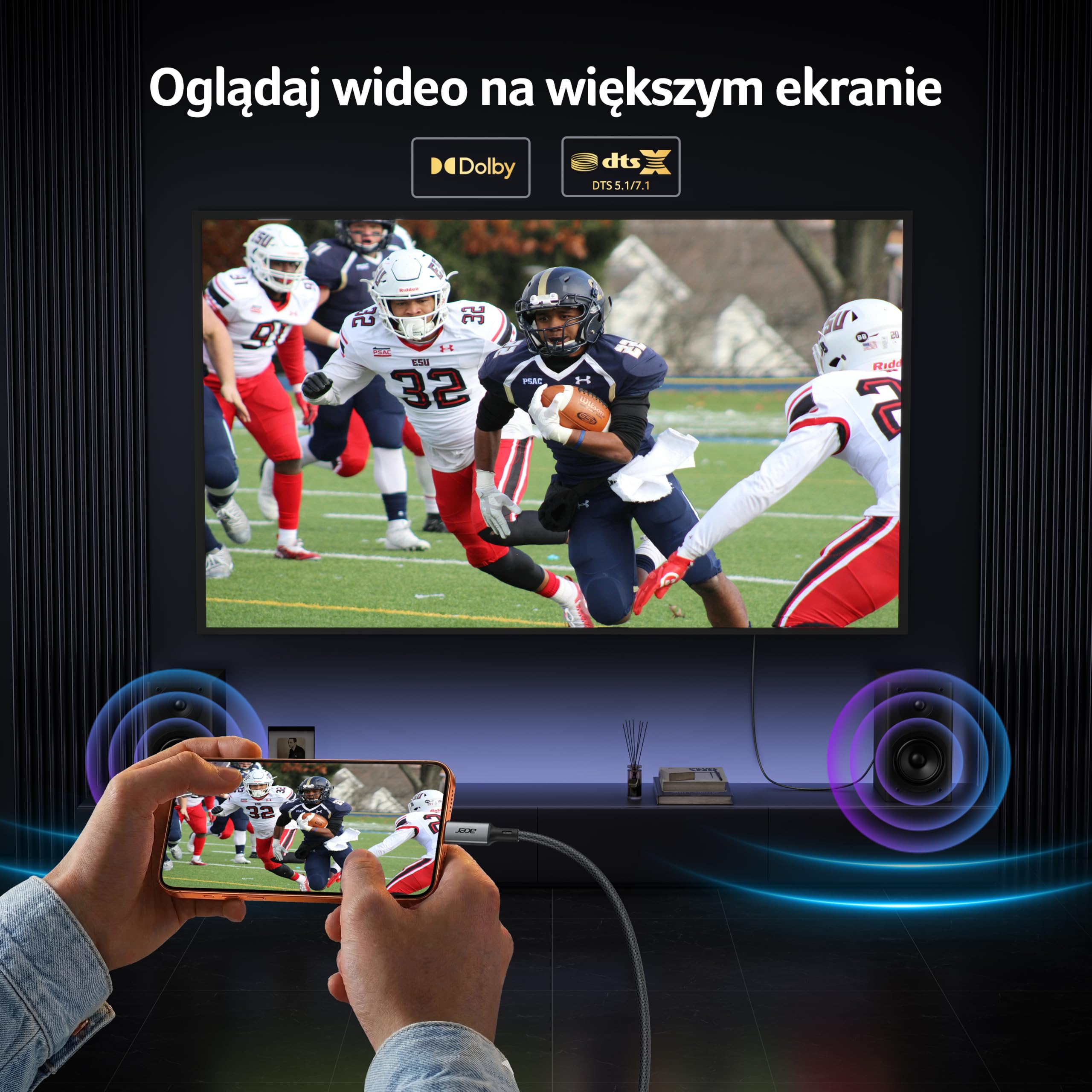 Acer Kabel USB-C do HDMI 2.1 2m (8K@60Hz,4K@240/144/120Hz)Thunderbolt 3 4 5 | Adapter HDMI Typu C, HDR10+, DHCP 2.3, Kompatybilny z iPhone 15/16/17 Pro, MacBook iPad Pro/Air, iMac, Surface, S26, XPS