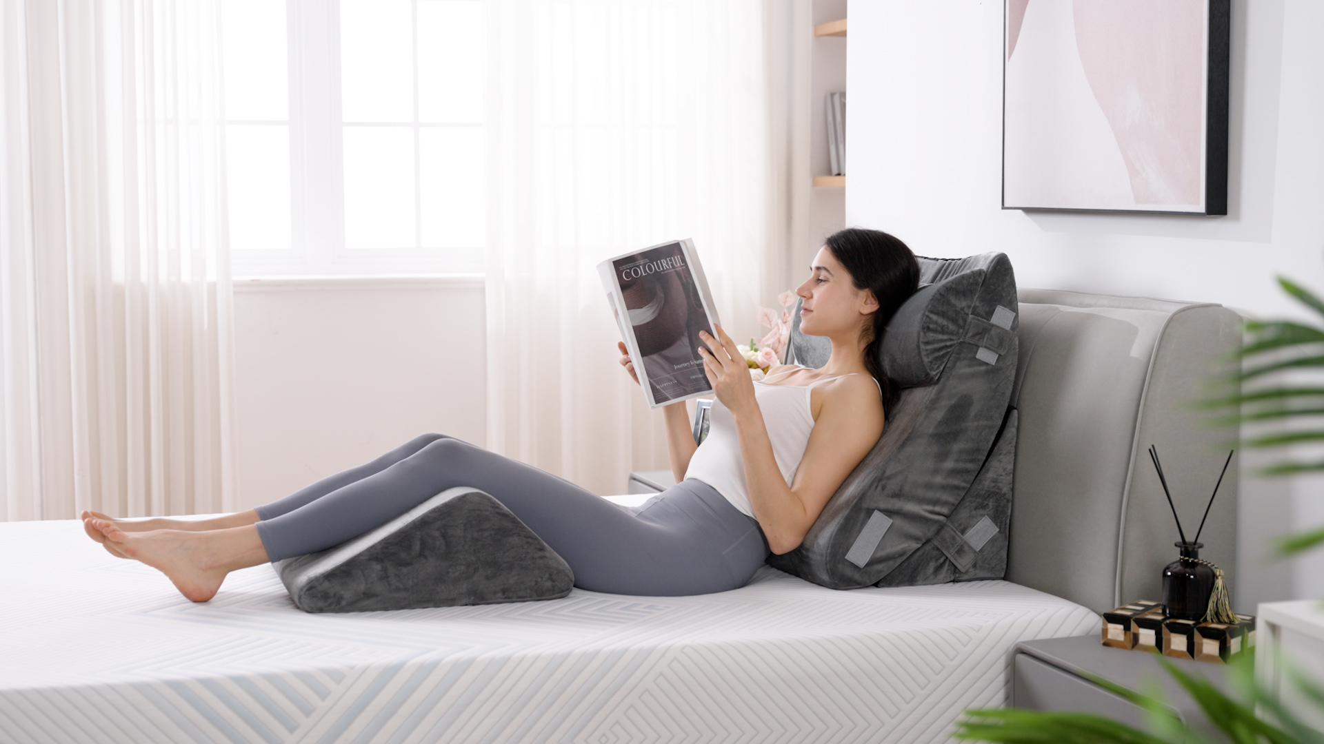 Kingfun 4pcs Orthopedic Bed Wedge Pillow Set for Sleeping, Memory Foam for Sleeping,Breathable Triangle Pillow Wedge, Post Surgery Memory Foam for Back, Leg Pain Relief, Sitting