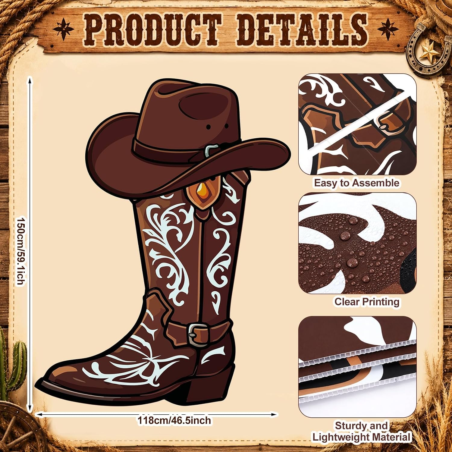 5ft Western Cowboy Party Decorations Cowboy Boot Cardboard Cutout