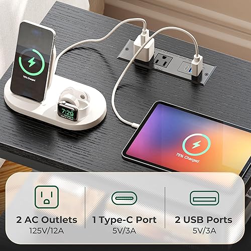 Miniatura 6 de Huuger Night Stand with Charger Station and LED Lights, 4 Drawer Nightstand, Bed Side Table with Open Shelf, End Table, Fabric Dresser for Bedroom