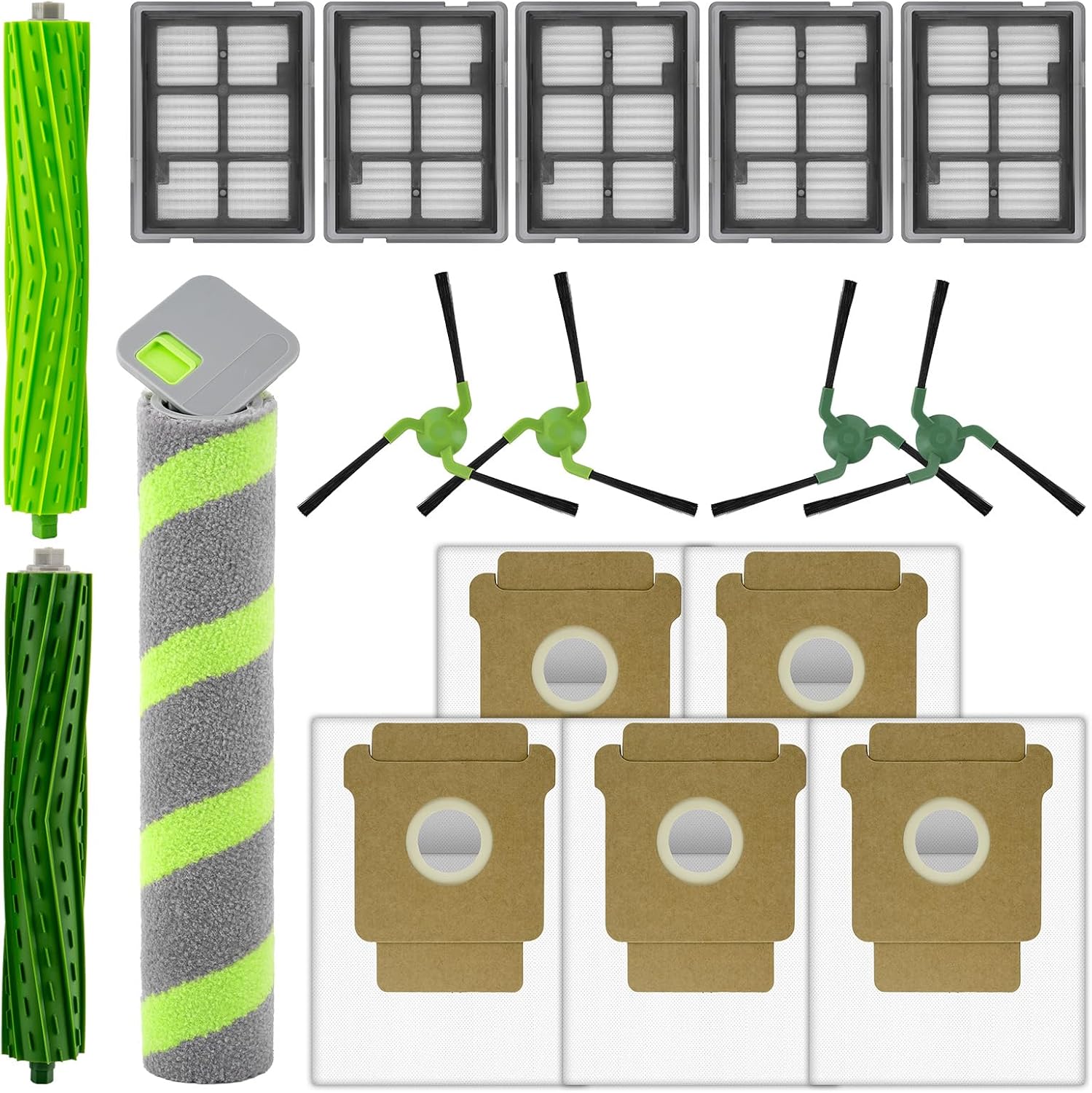 (17 Pack) Max 705 Combo Replacement Parts Compatible with iRobot Max 705 Combo Robot Vacuum, 2 Roller Brushes, 1 Roller Mop, 5 HEPA Filters, 5 Dust Bags, 4 Side Brushes, Accessories Kit