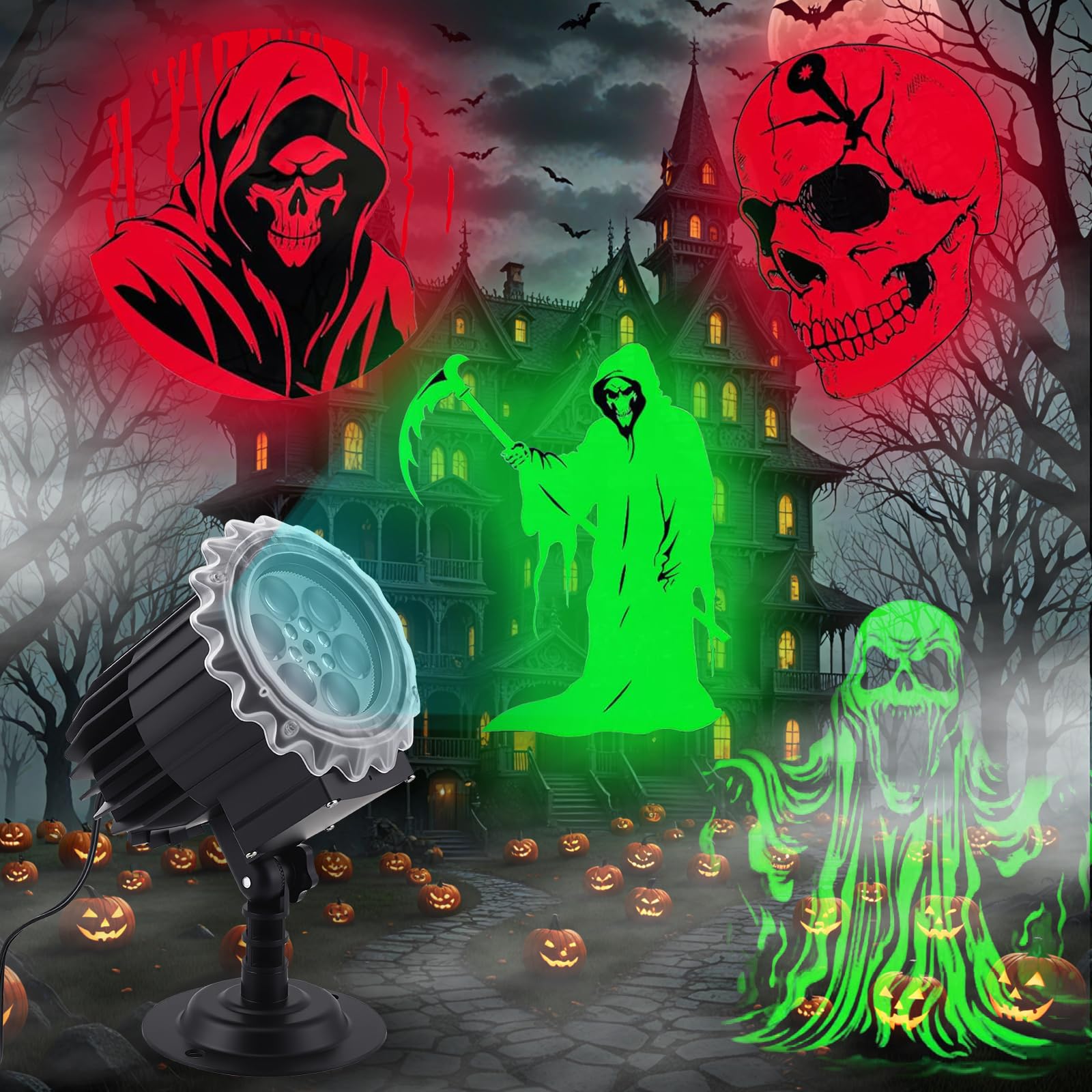 Halloween Decorations Outdoor Indoor, 3D Dynamic Halloween Projector Lights, Halloween Projector Lights Outdoor