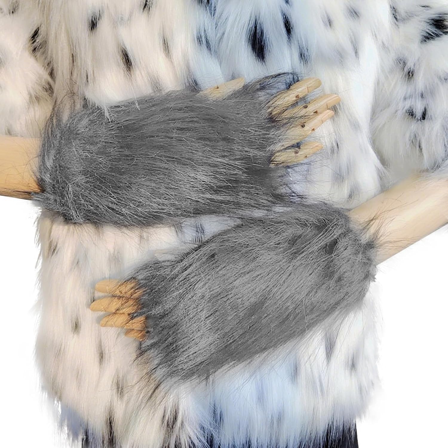 BXT Faux Fur Arm Warmers Winter Knit Fingerless Hand Warmer Warm Fleece Lined Gloves Thermal Windproof for Texting Driving