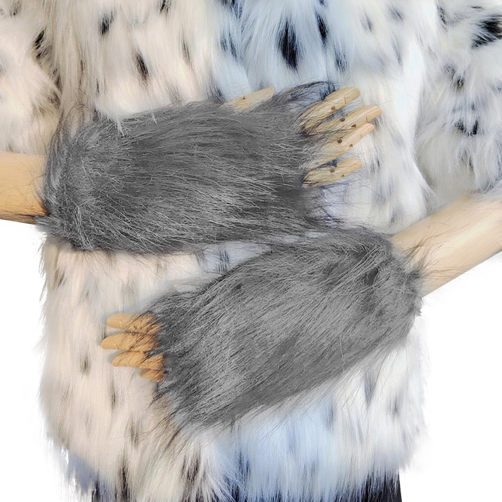Fluffy Faux Fur Wrist Warmers Half-finger Winter Party Gloves for Women, Plush Fingerless Gloves Touchscreen Gloves Typing Working Writing Driving Fluffy Evening Party Fancy Dress (Grey, One Size)