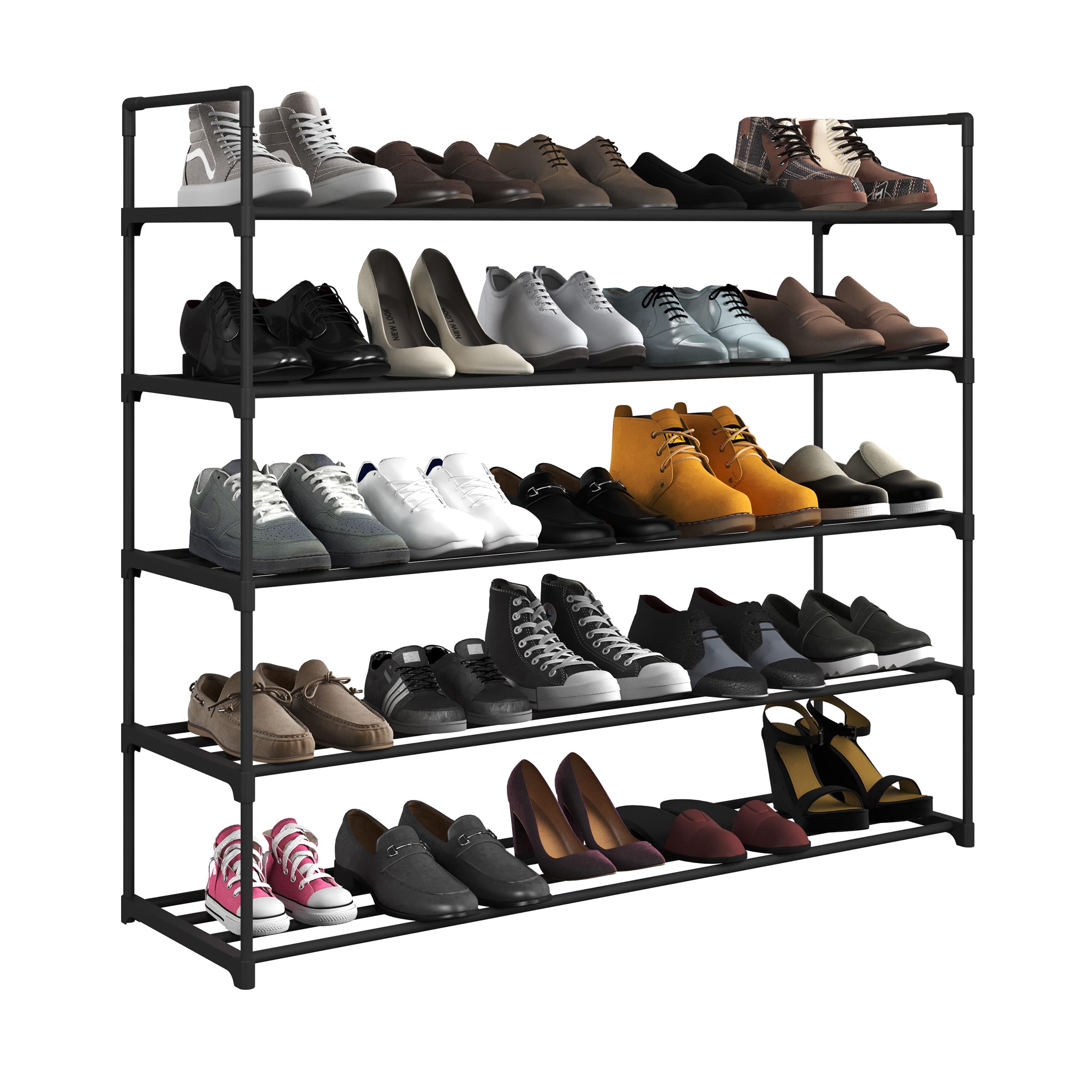 Shoe Rack - 5-Tier Shoe Organizer for Closet, Bathroom, Entryway - Shelf Holds 25 Pairs Sneakers, Heels, Boots by Home-Complete (Black)