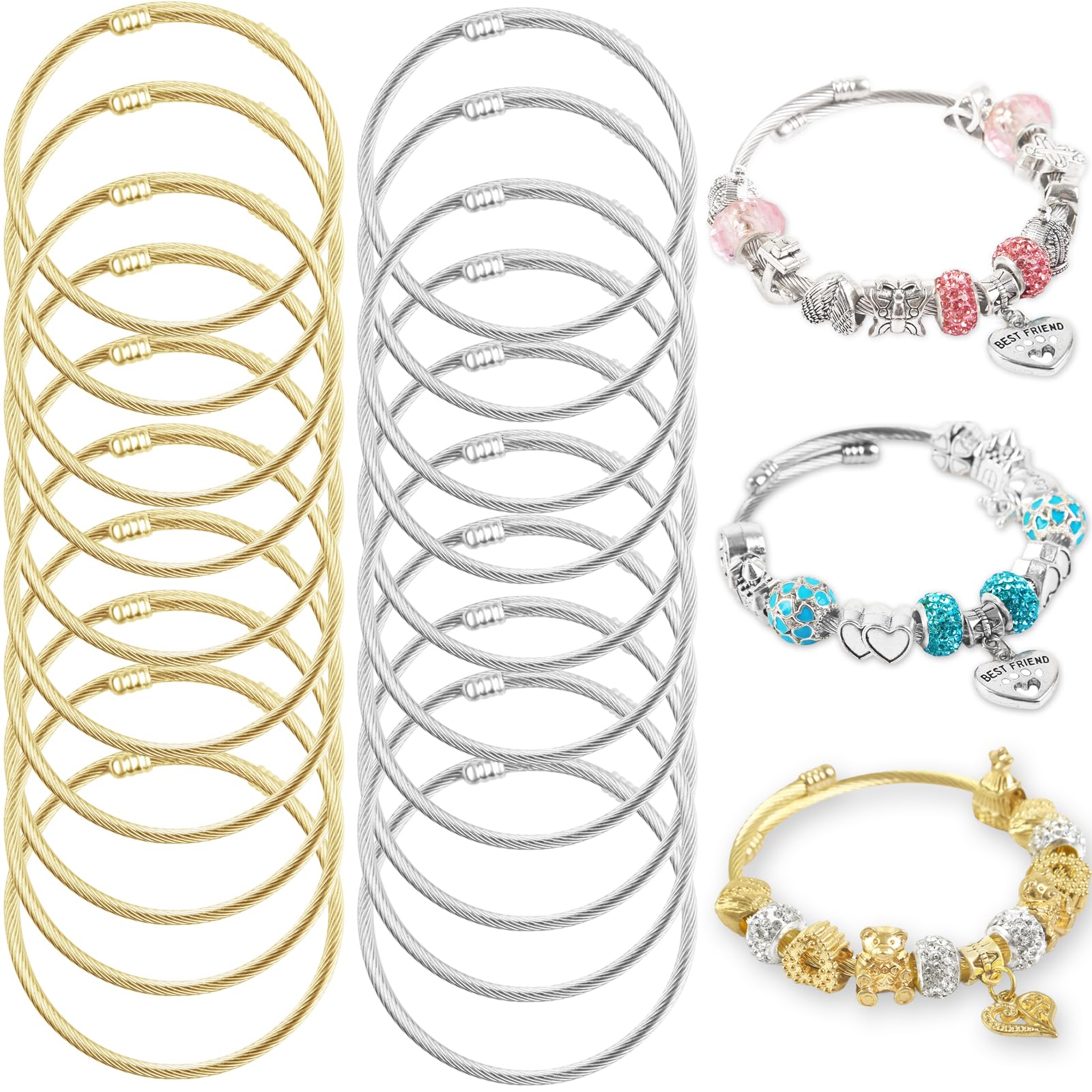 Amazon.com: 20Pcs Twisted Cable Wire Bracelet Stylish Fine