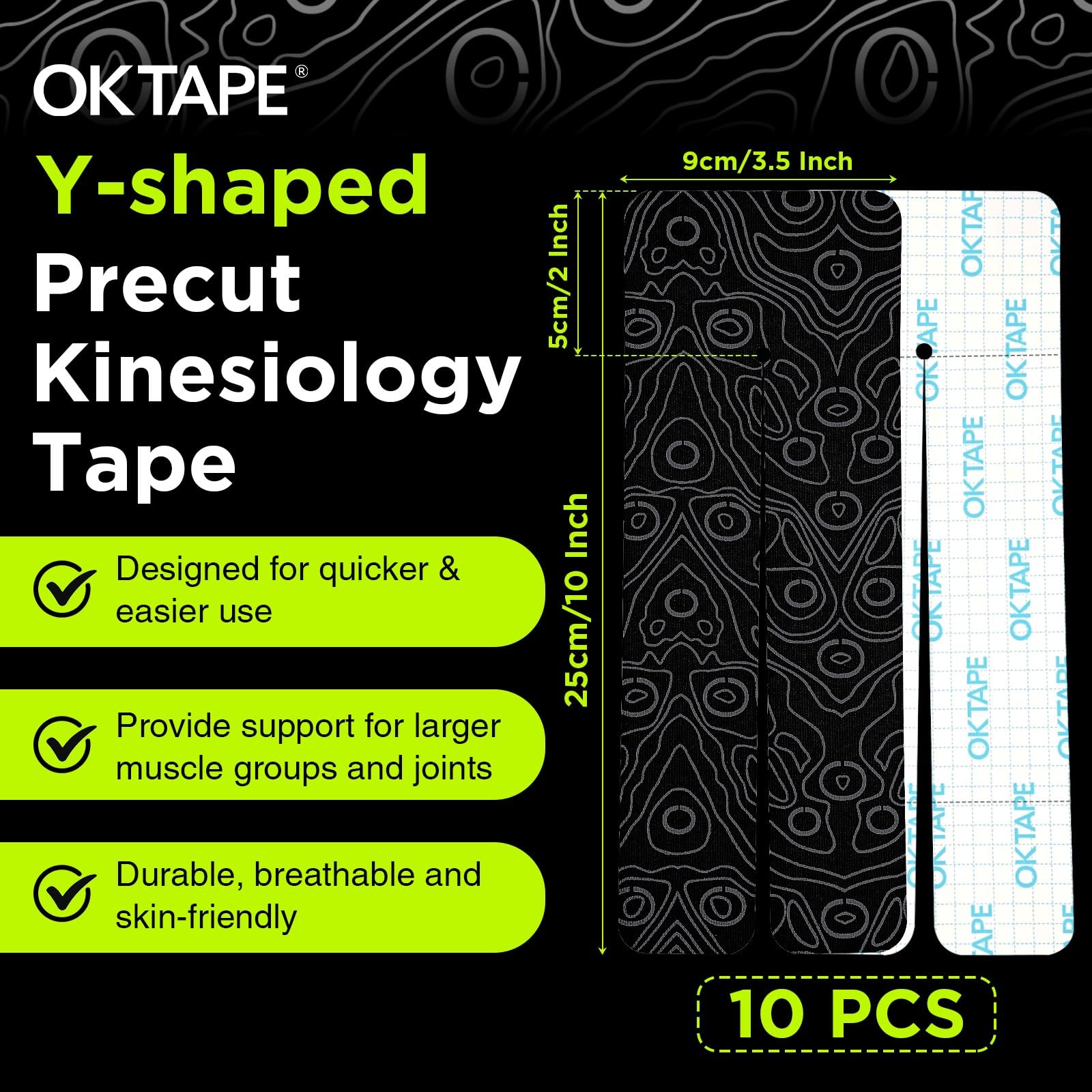 OK TAPE Precut Y-Shape Kinesiology Tape for Shoulder, Knee, Back, 10 Pcs, K Tape Strips, Provide Support & Relieve Discomfort, Water-Resistant Elastic Athletic Tape (3.5