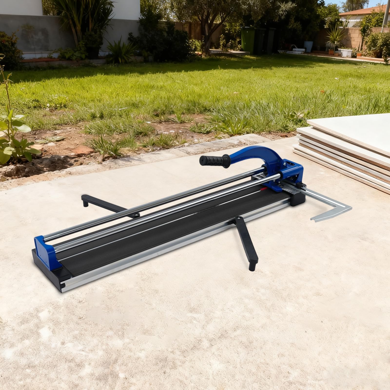 Cortador manual de azulejos de 80 cm, soportes de doble riel con rueda de corte de tungsteno y guía de precisión por infrarrojos, para azulejos de hasta 15 mm/31", incluye soportes de equilibrio y