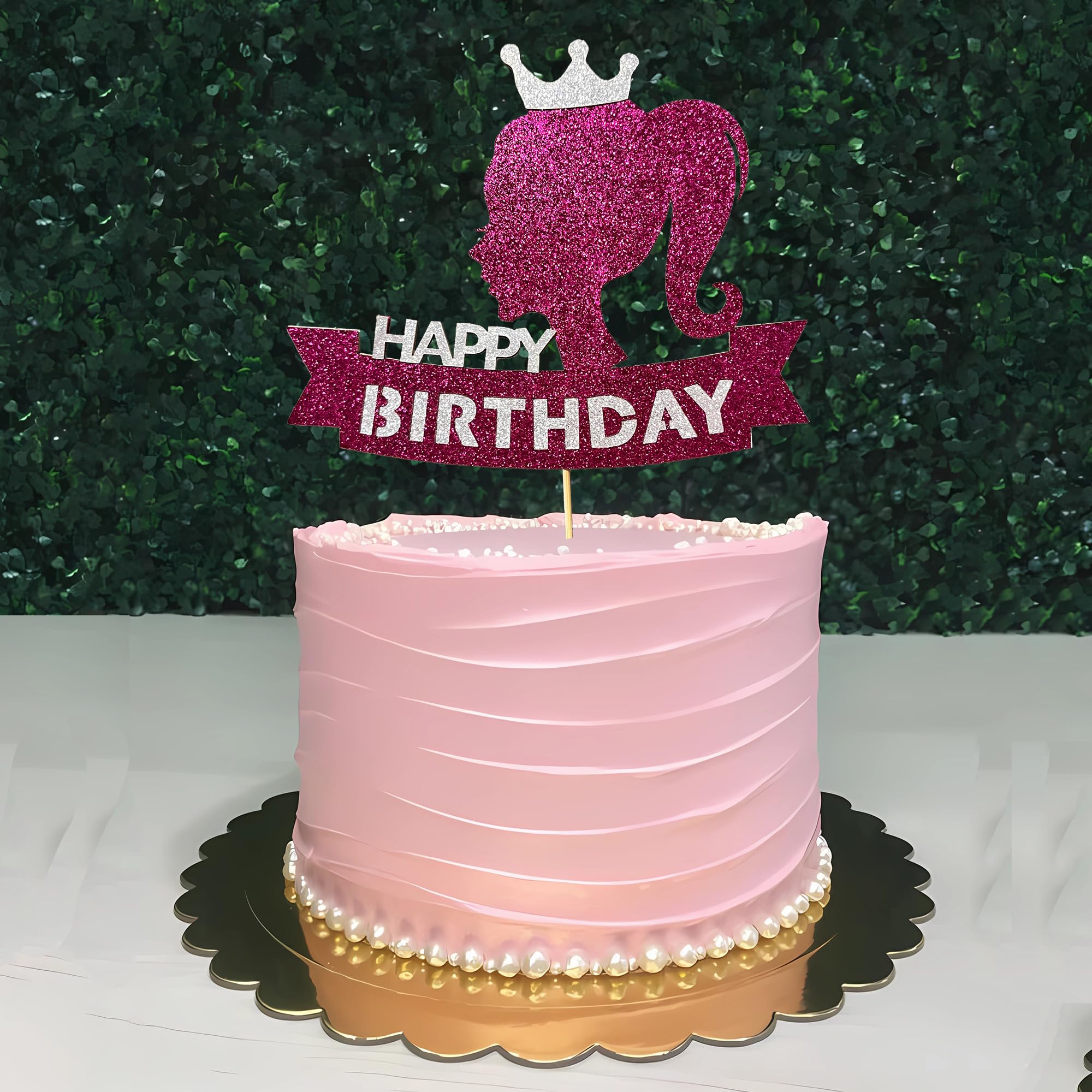 Girl Birthday Cake Topper – Pink Princess Glitter Crown, Wooden Stick Decoration For Parties - View #10