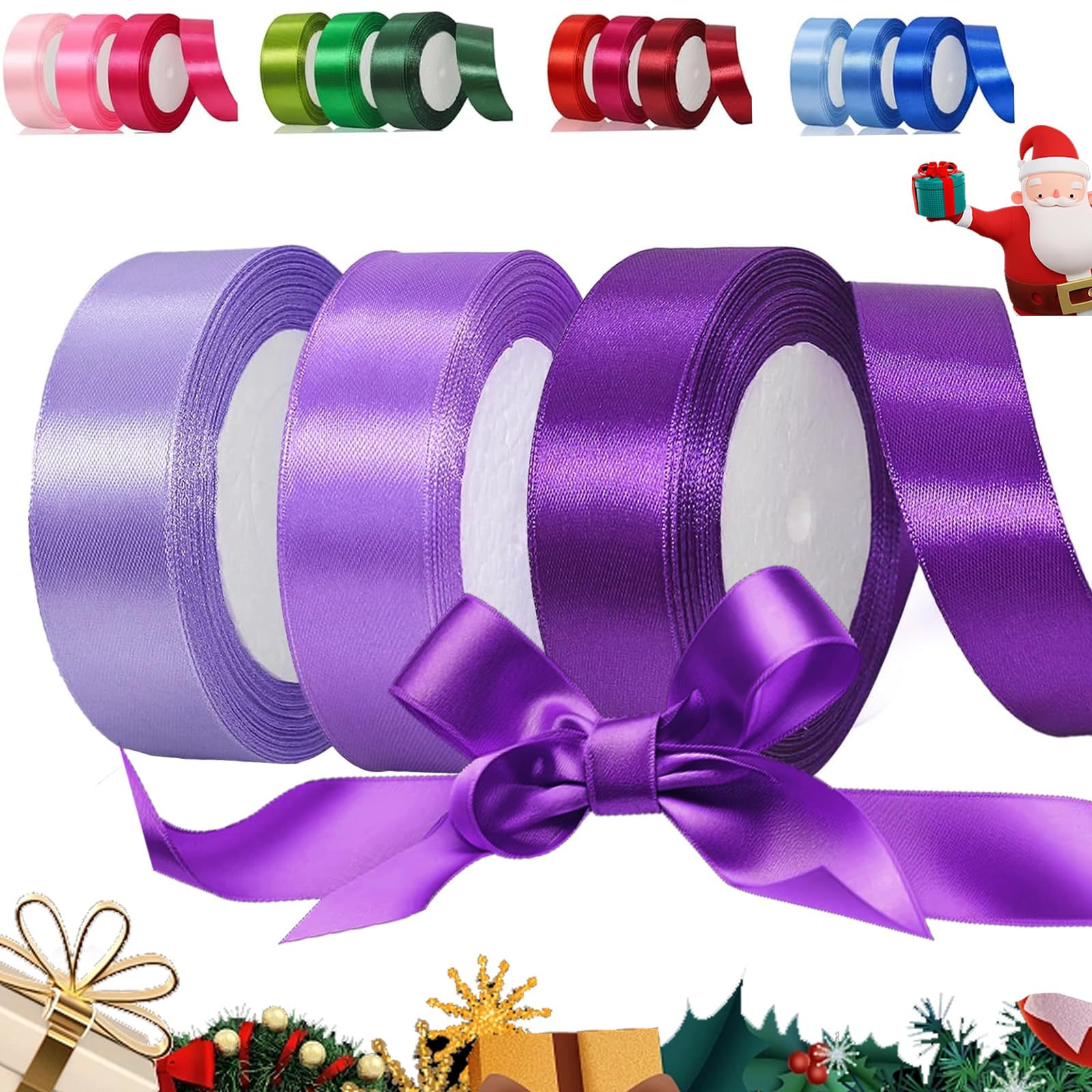 YOUYIKE 3 Pieces 22 m Purple Satin Ribbon, 25mm Wide Gift Ribbon, for Craft, Flower Bouquets, Gift Wrapping, Wedding, Bow Making and Valentines Christmas Decoration