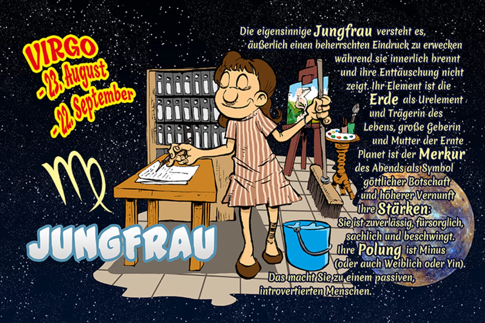 OntradaTin Sign 20 x 30 cm Domed Zodiac Virgo Planet Mercury Decorative Gift Sign