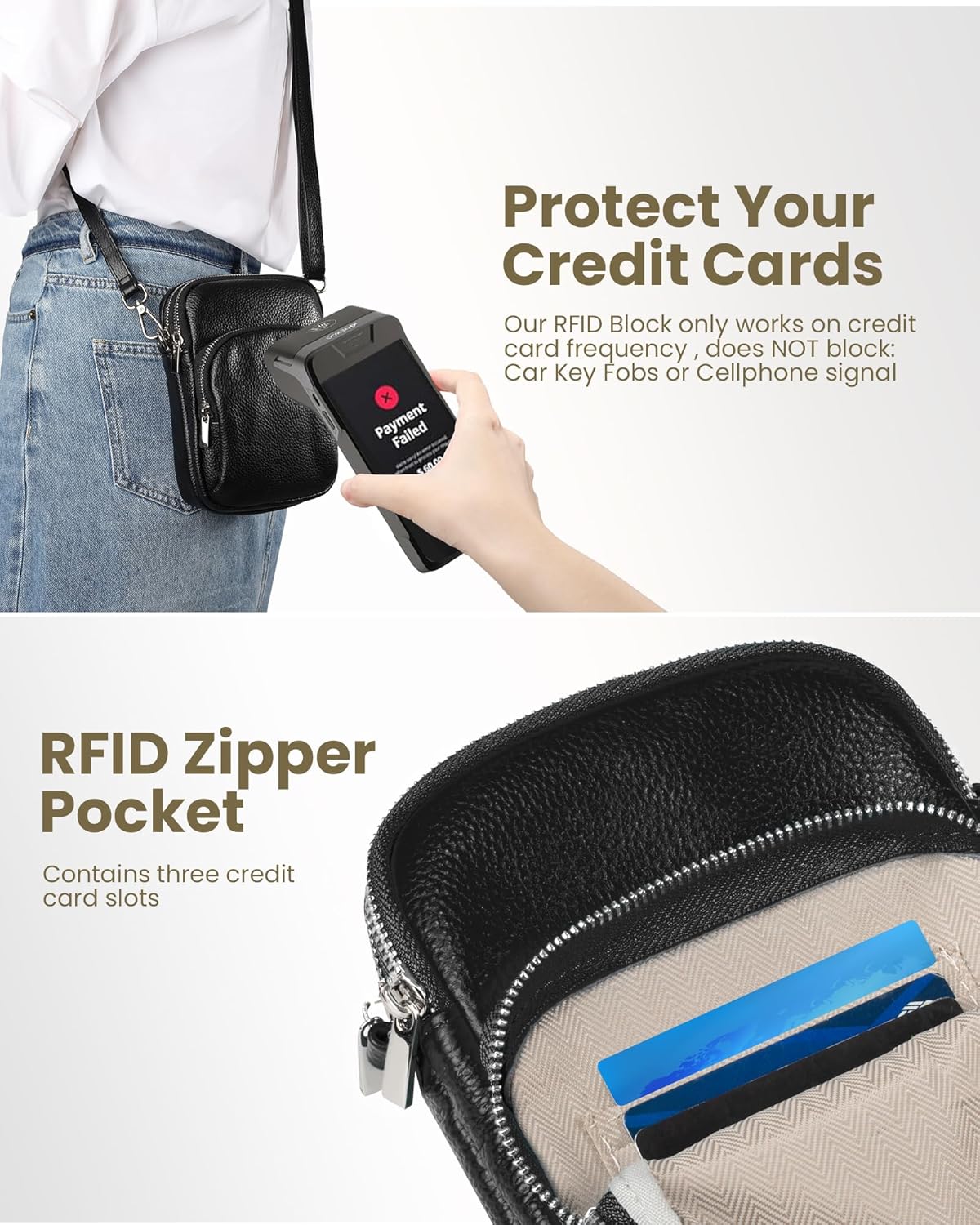 befen Small Genuine Leather Crossbody Bag for Women Trendy Crossbody Purses with RFID Blocking Card Slots - Image 3