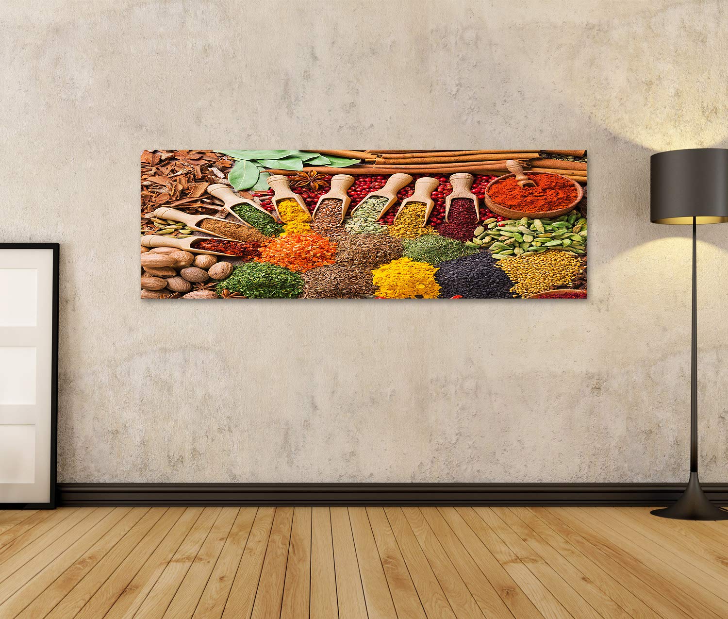 islandburner Quadro su tela, composizione, diverse spezie, erbe colorate, 120 x 40 cm, poster da parete, stampa artistica