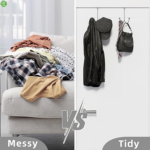 Miniatura 4 de HFHOME Paquete de 2 ganchos dobles para colgar sobre la puerta, organizador de ganchos dobles de metal para colgar abrigos, sombreros, batas,