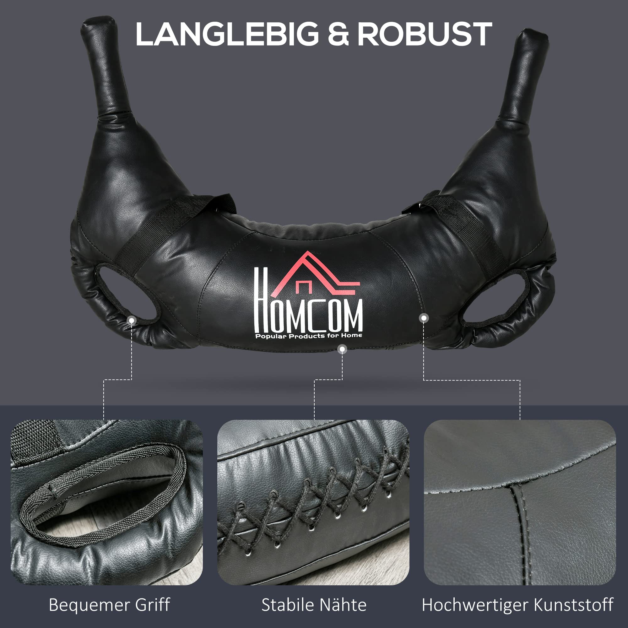 HOMCOM Bulgarian Bag 25kg – Sac De Sable Musculation Avec Poignées, Pour Renforcement Musculaire