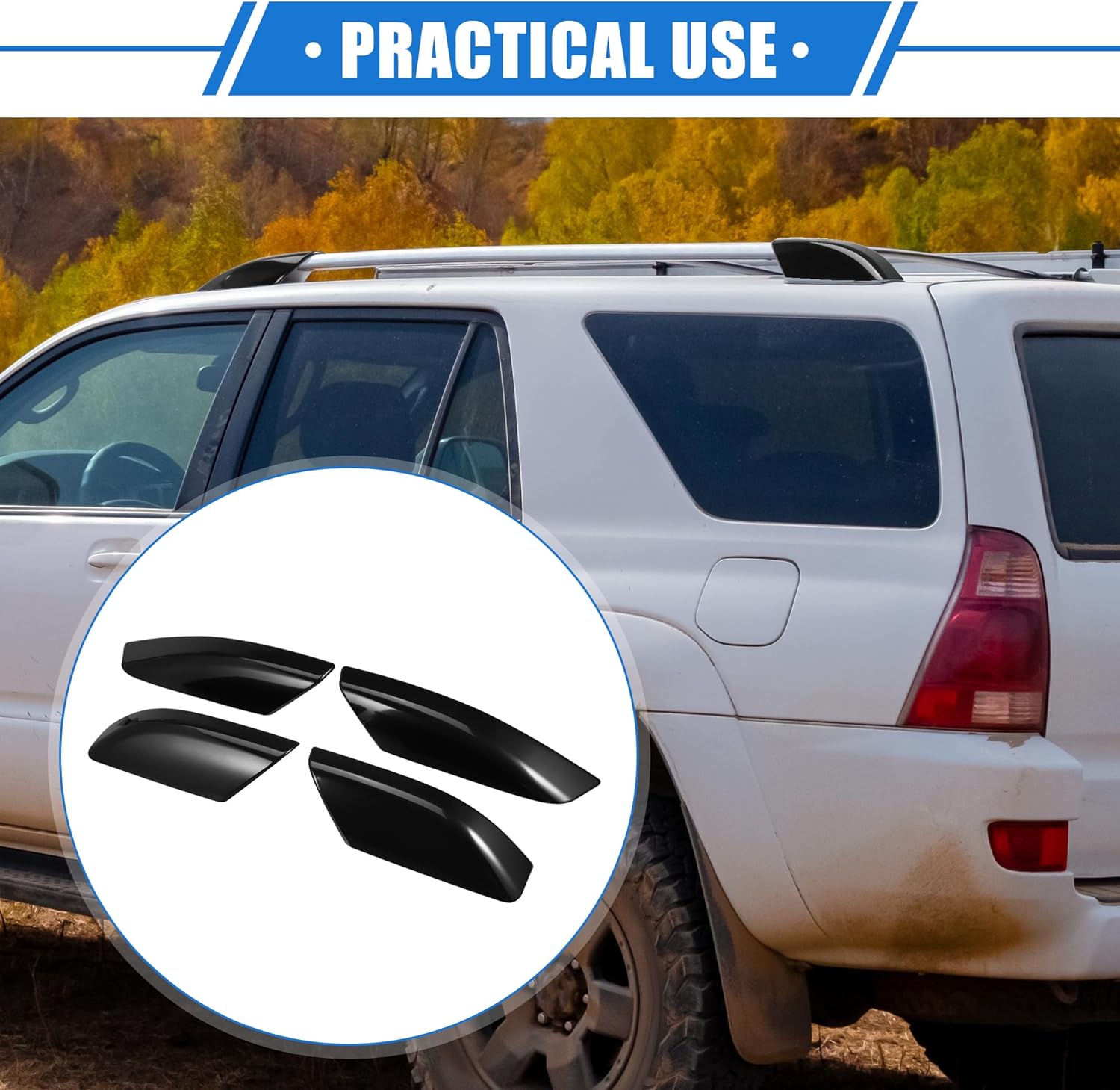 4pcs Car Roof Rack Side Rails End Cover Shell Cap Compatible for Toyota 4Runner N210 2003-2009, Durable Plastic Black Cargo Rack Legs Protection